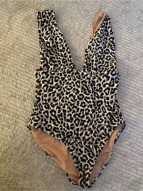 J. Crew Factory Leopard Print One-Piece Swimsuit - Black, Tan, Cream